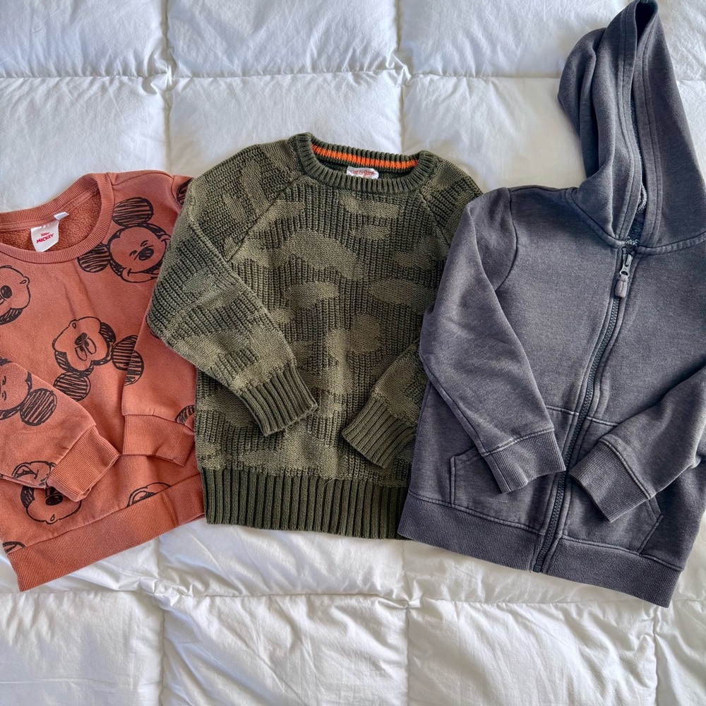 Cat & Jack | Boy’s (5T) Camo Sweater Mickey Mouse Sweatshirt Hoodie Bundle